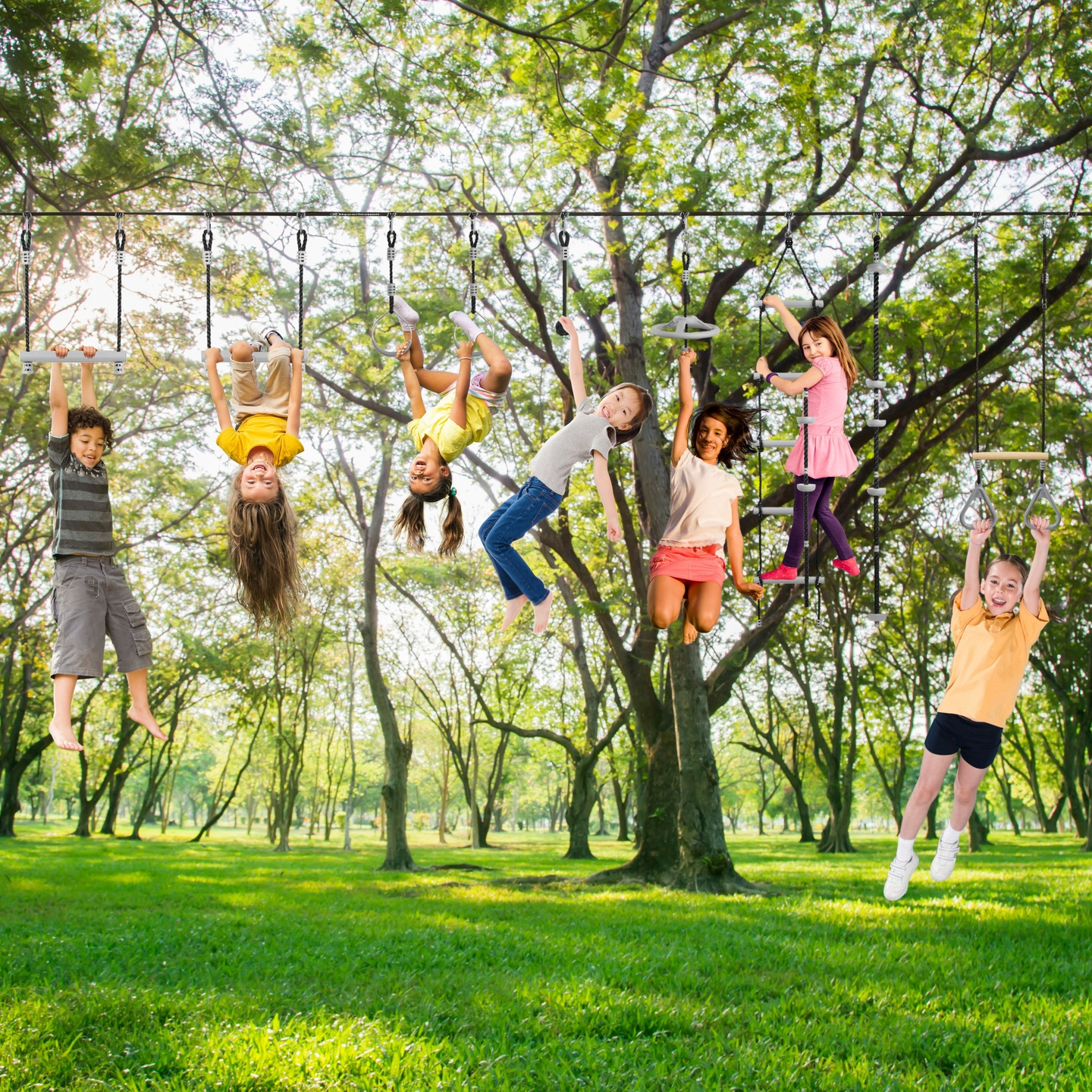 Cursă cu obstacole Ninja pentru copii - HyperMotion slackline set - 9 obstacole