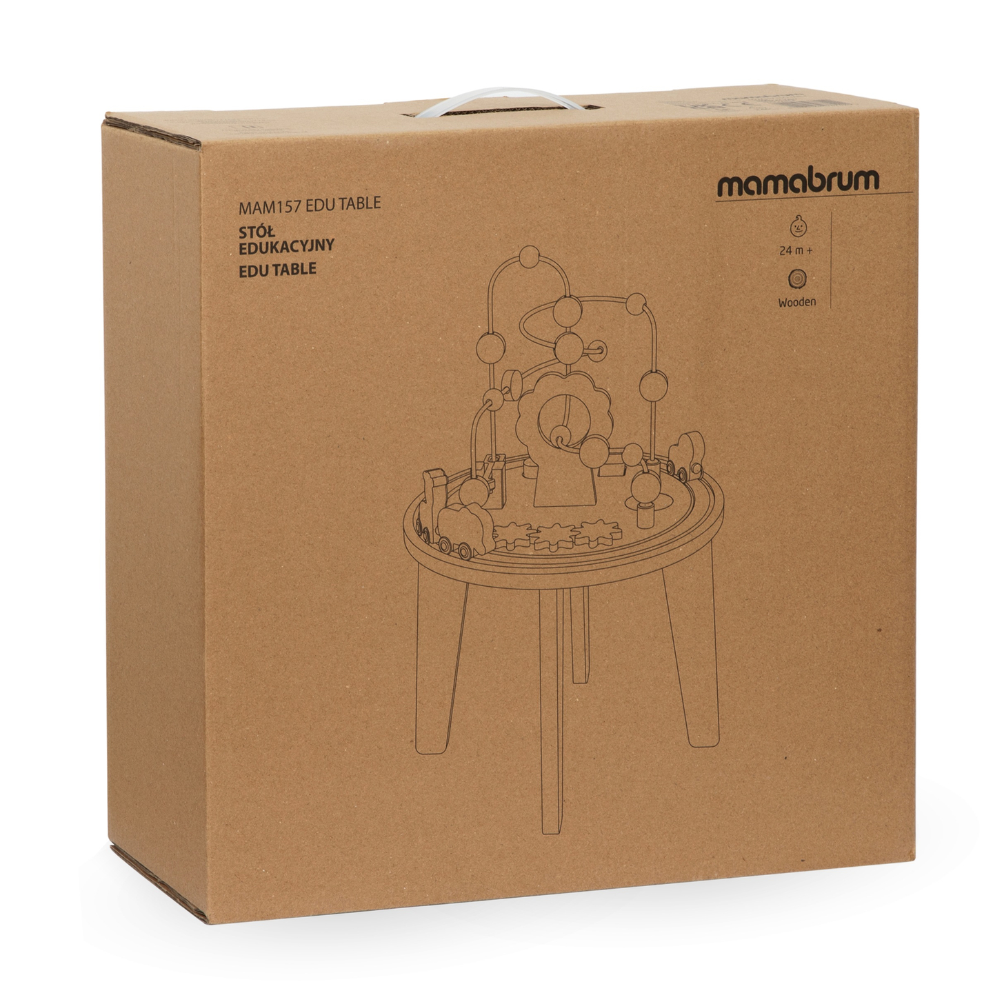 Masă educațională rotundă din lemn cu tren magnetic și lansator de mărgele