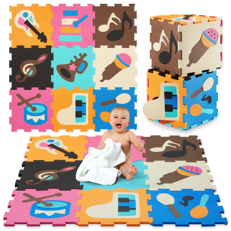 Covoraș puzzle educațional din spumă 90 x 90 x 1cm - spumă EVA - design: instrumente