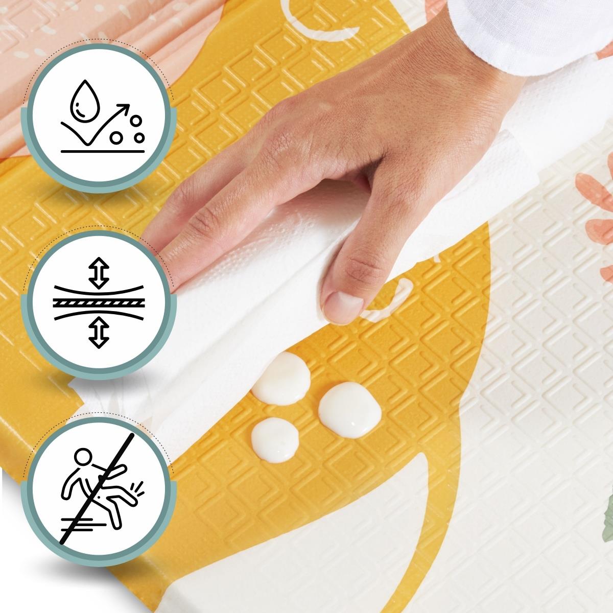 Covoraș din spumă pliabil pe două fețe 180 x 120 x 1cm - Elefanți exotici / Gri delicat