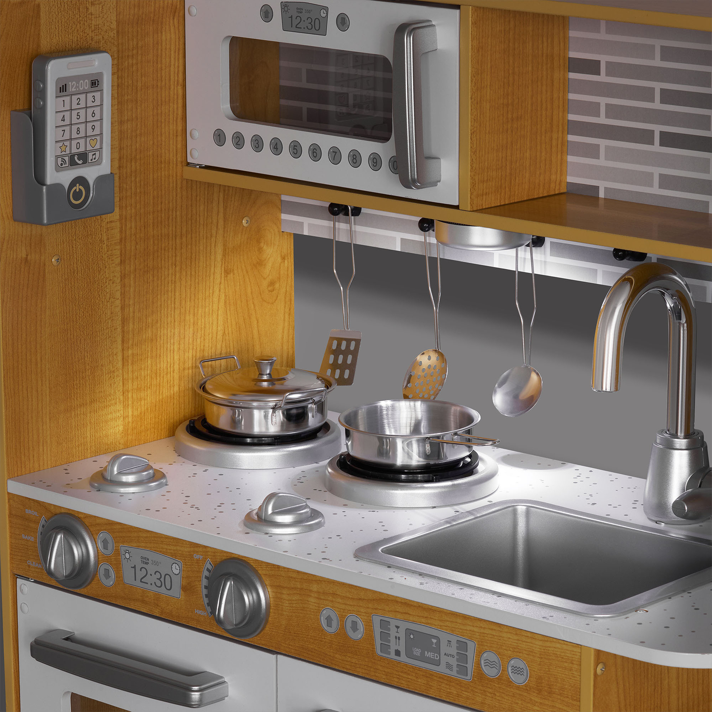 Bucătărie XXL din lemn cu iluminare LED, șorț și accesorii