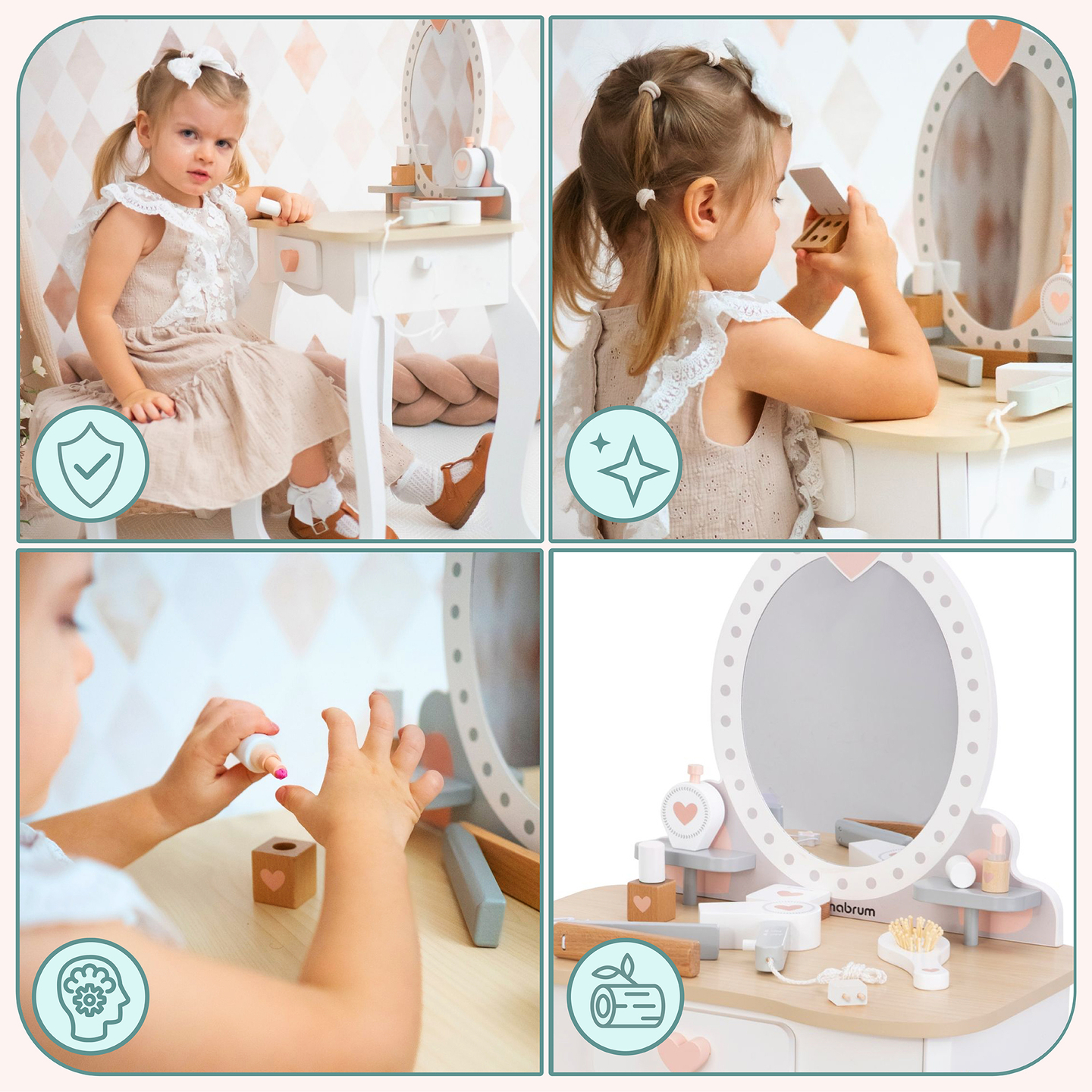 Măsuță de toaletă din lemn cu scaun și accesorii