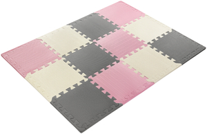 Puzzle din spumă 12pcs. - covor de spumă educațional 120 x 90 x 1.2cm cu margine - roz