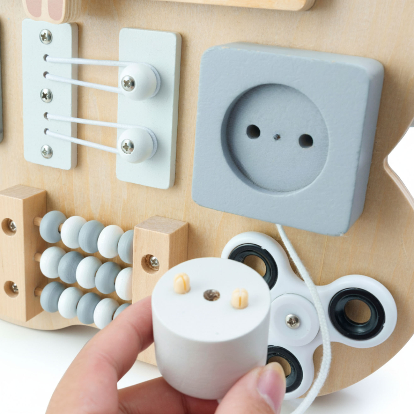 Tablă manipulativă Montessori din lemn - învățare senzorială a independenței: Velcro, dop, labirint, buton cu clic