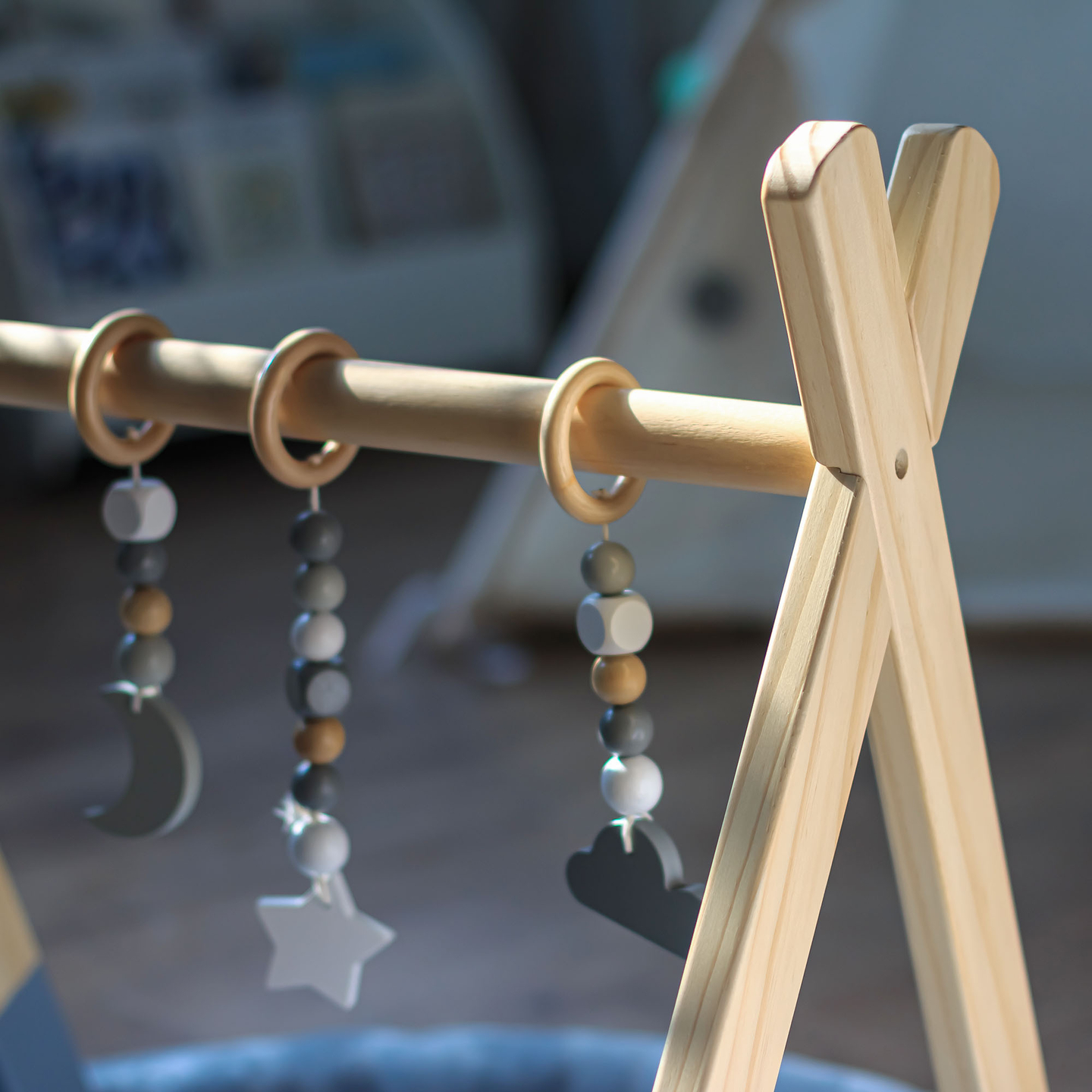 Suport de educație din lemn Baby Gym - culoare gri