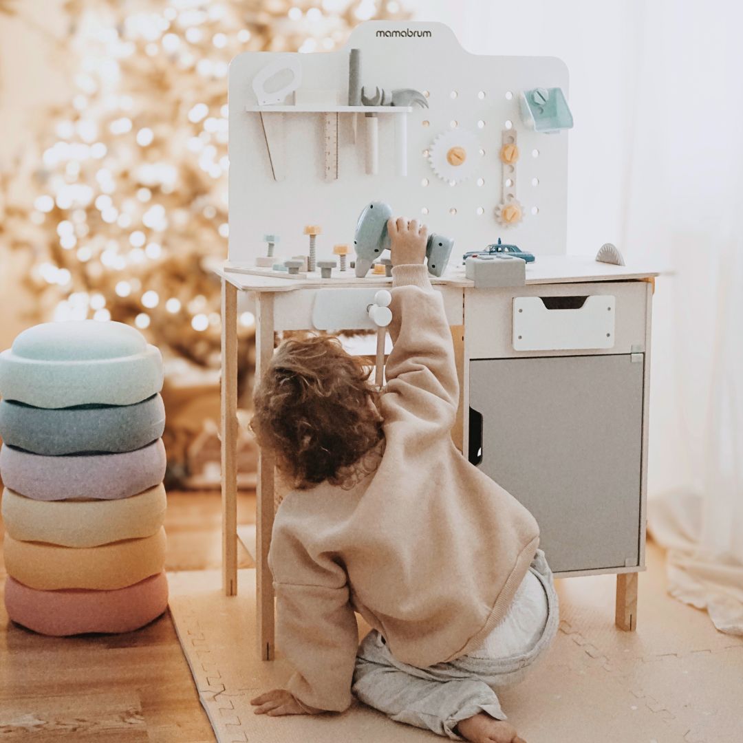 XXL Atelier mare din lemn cu unelte - set de bricolaj, 74 de elemente