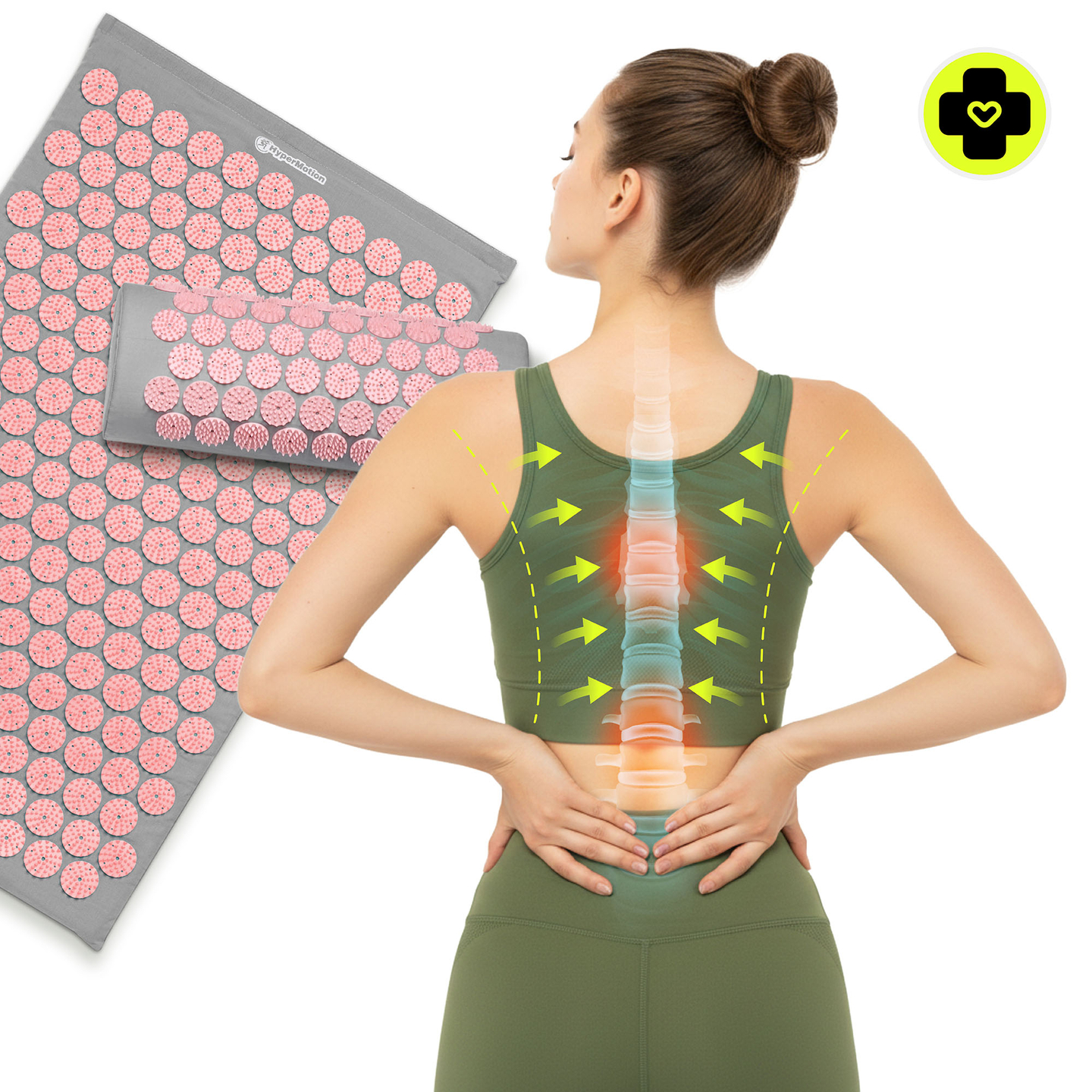 Saltea de presopunctură cu pernă și husă - 72 cm HyperMotion gri și roz