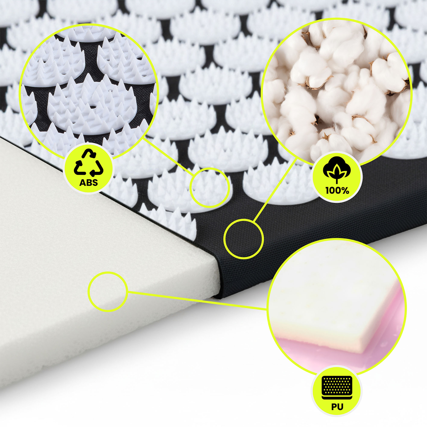 Saltea de presopunctură cu pernă și husă - 72 cm HyperMotion alb-negru