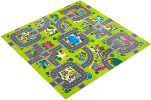 Covoraș puzzle educațional din spumă 90 x 90 x 1cm cu margini - spumă EVA - design: străzi, drumuri, oraș