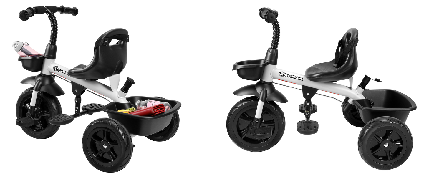 Tricicleta HyperMotion TOBI VECTOR - roți gonflabile veșnice + bară de împingere. Culoare: gri deschis.