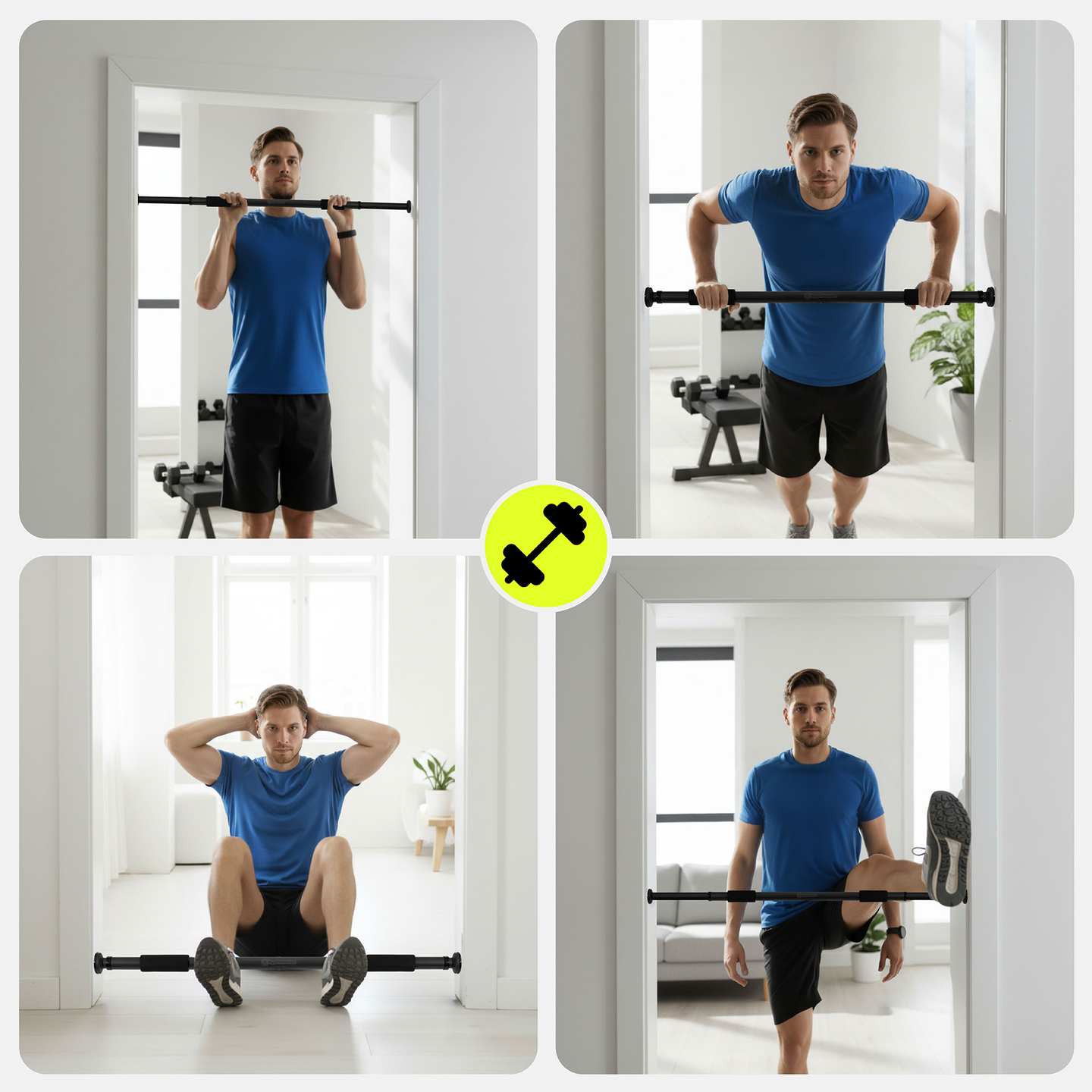 Bară de tracțiuni reglabilă HyperMotion 80-130 cm, 150 kg, Neagră