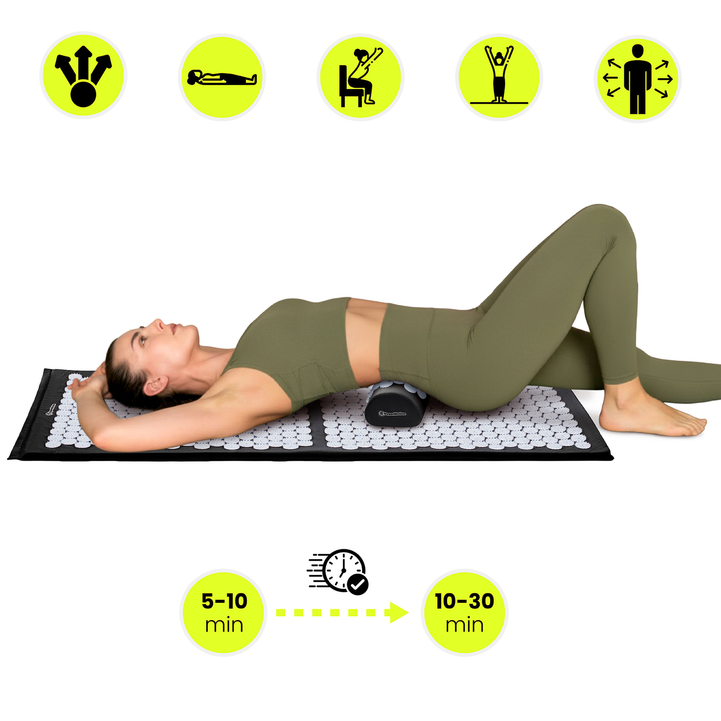 Saltea mare de presopunctură cu pernă și husă - 130 cm HyperMotion alb-negru