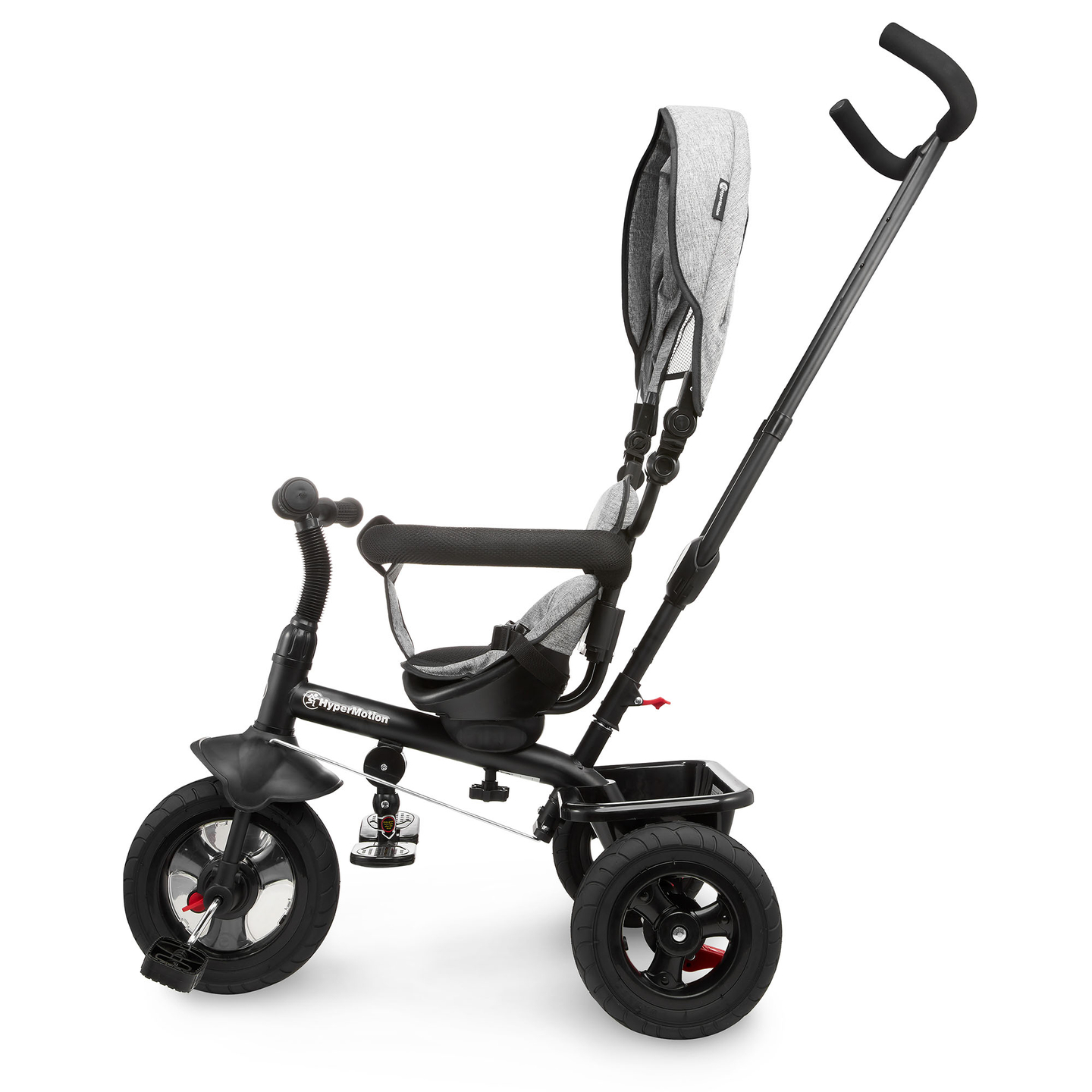 Tricicletă pentru copii 1-4 ani - TOBI FREY - culoare gri - roți pivotante - roți cu pompă + împingător
