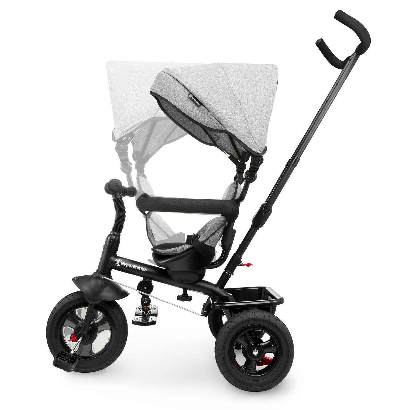 Tricicletă pentru copii 1-4 ani - TOBI FREY - culoare gri - roți pivotante - roți cu pompă + împingător