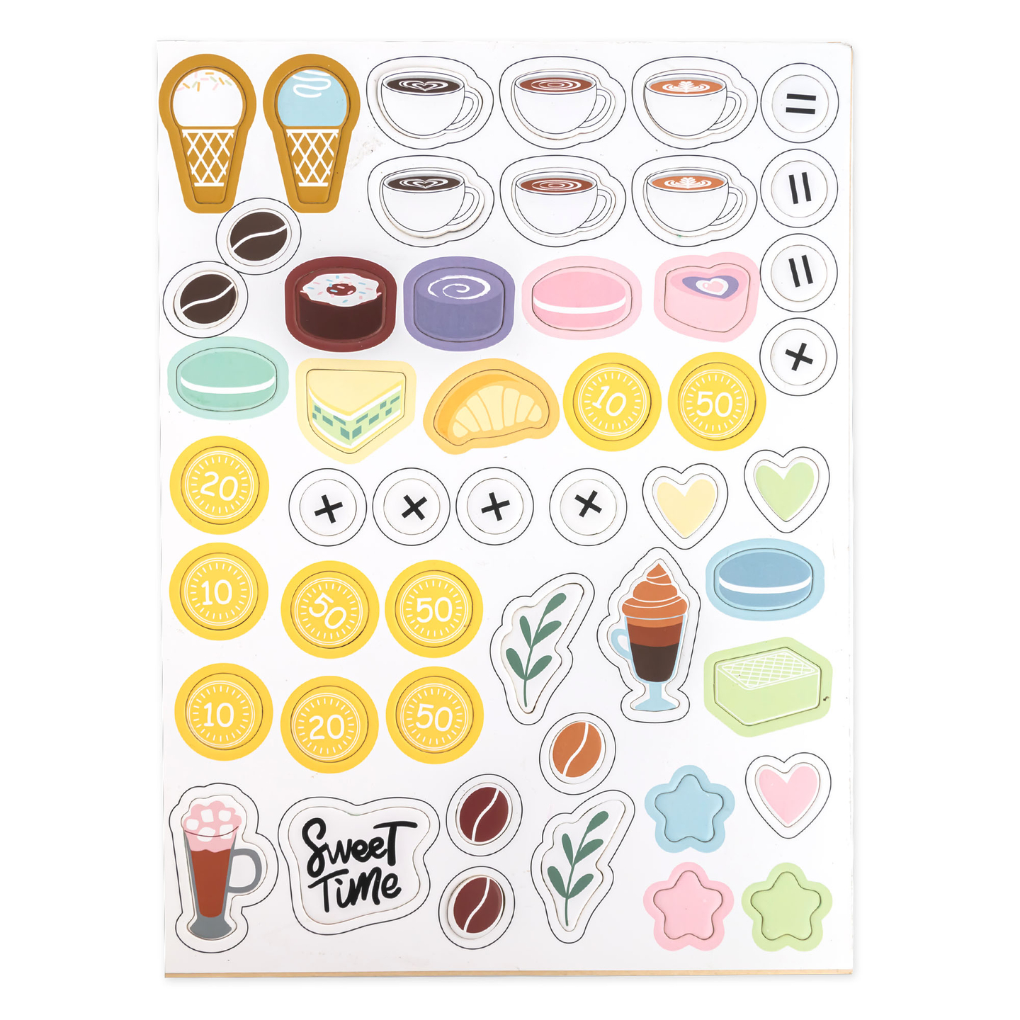 Un salon mare de înghețată din lemn cu tablă magnetică, aparat de cafea și set de înghețată și deserturi - peste 70 de piese!