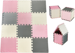 Puzzle din spumă 12pcs. - covor de spumă educațional 120 x 90 x 1.2cm cu margine - roz