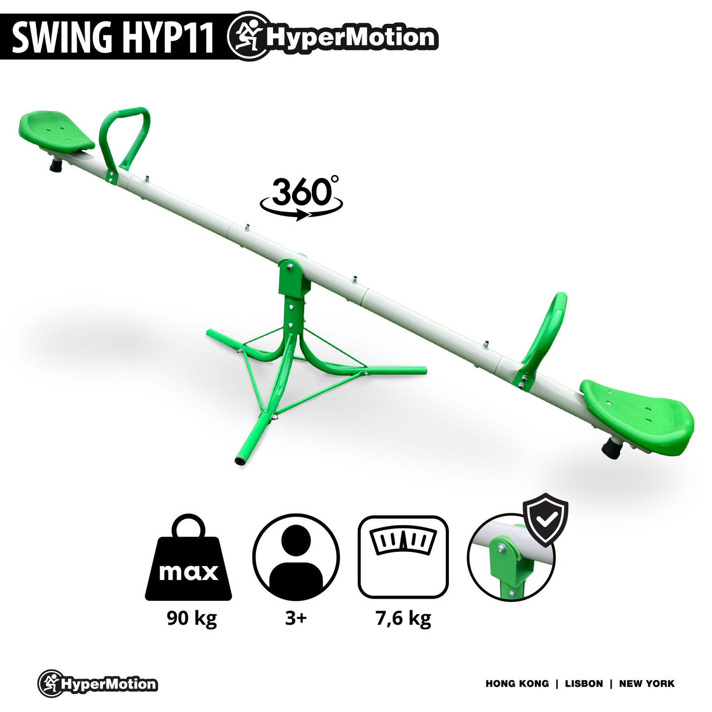 Leagăn de grădină 2-în-1, grindă de echilibru pentru 2 persoane cu funcție de carusel de 360 de grade