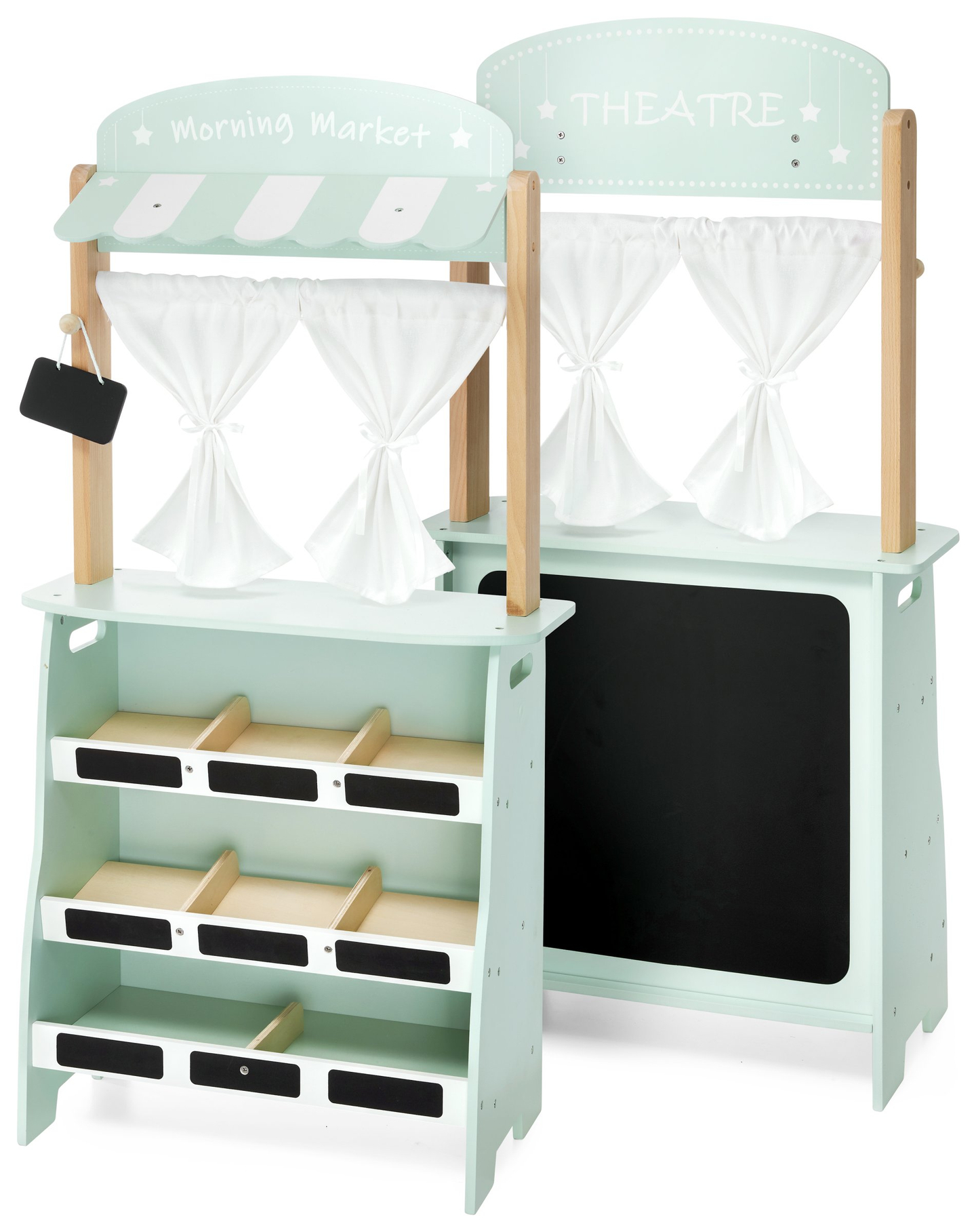 Magazin mare din lemn - tarabă și teatru 2 în 1 cu cântar, terminal de plată, fructe și legume