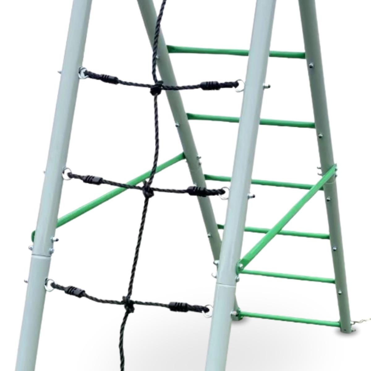 Loc de joaca de gradina XL pentru copii cu leagan cu cuib de barza, scara si plasa de catarare