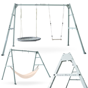 Leagăn dublu cu accesorii - cadru din oțel - cuib de barză, leagăn și hamac