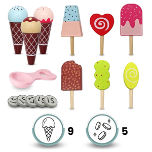 Sală de înghețată din lemn pentru copii - cărucior pe roți cu accesorii