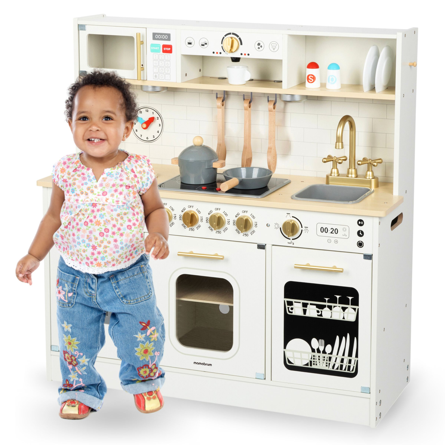 Bucătărie interactivă din lemn XXL cu accesorii și iluminare LED - pe două niveluri