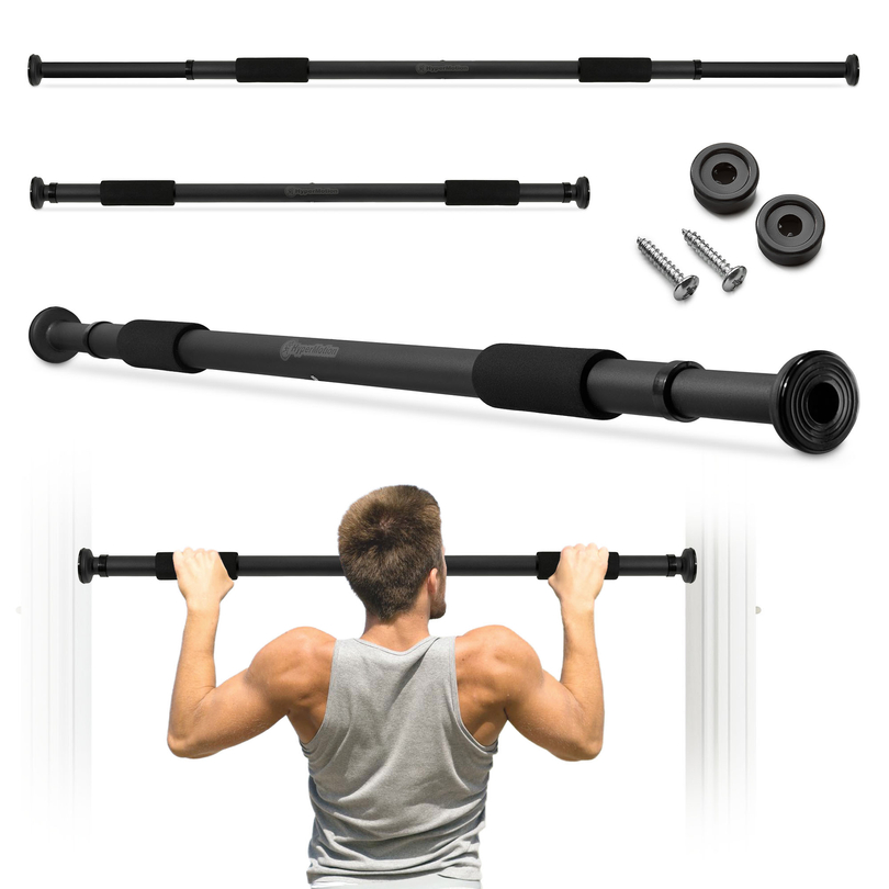 Bară de tracțiuni reglabilă HyperMotion 80-130 cm, 150 kg, Neagră