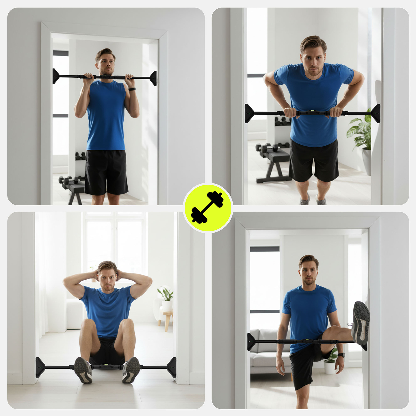 Bară de tracțiuni reglabilă HyperMotion 70–100 cm, 200 kg, Neagră