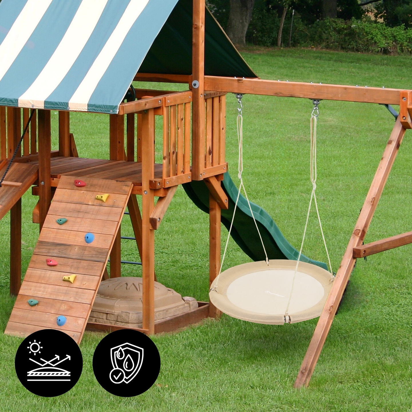 Leagăn cu cuib de barză HyperMotion - diametru 100 cm, culoare bej boho