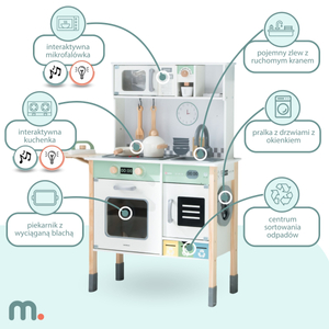 Bucătărie interactivă cu mașină de spălat rufe, mașină de spălat vase și tablă