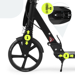 Scuter cu două roți pentru tineri adulți - cu amortizor - HyperMotion Skyline - negru, aluminiu - 100kg