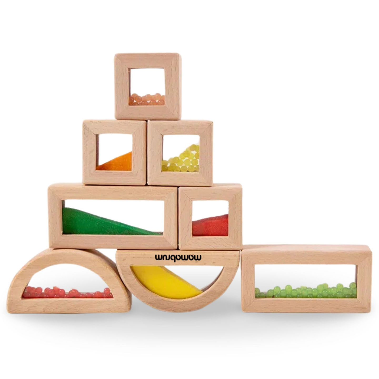 Set de blocuri senzoriale din lemn cu umpluturi diferite - 15 bucăți