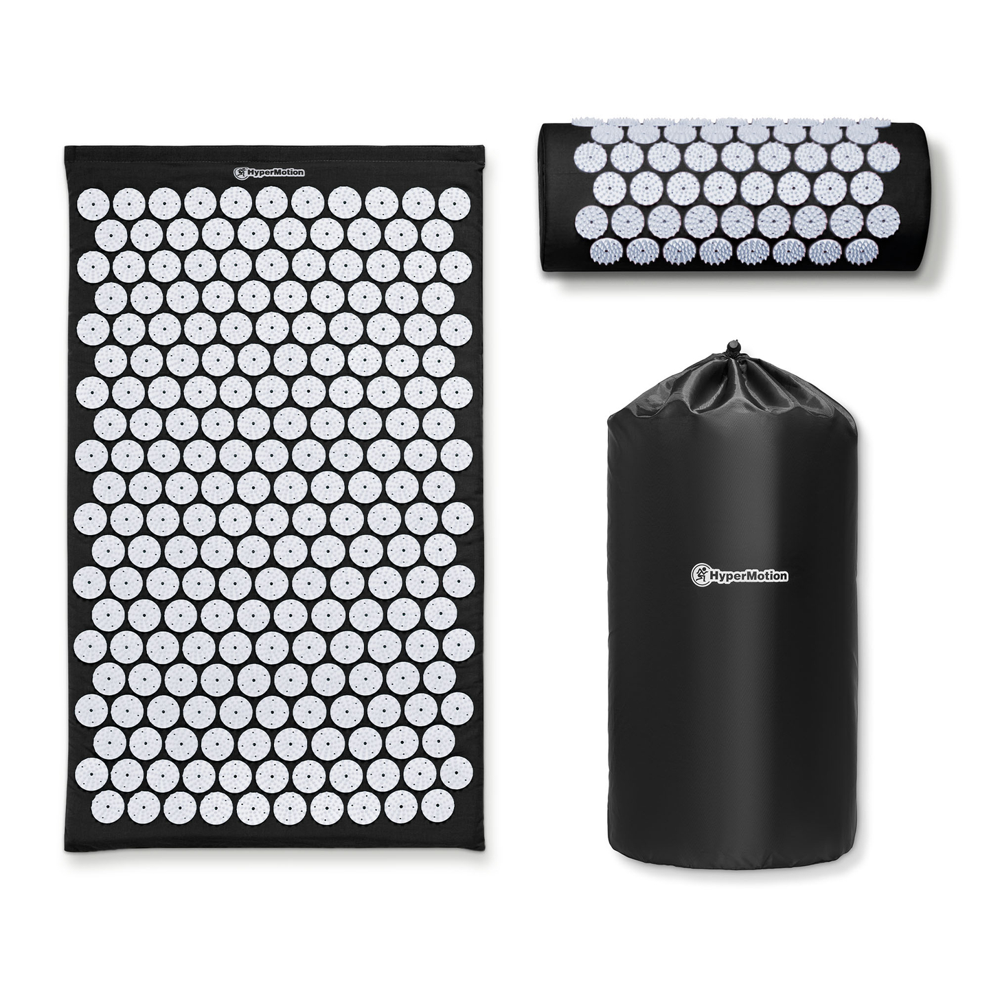 Saltea de presopunctură cu pernă și husă - 72 cm HyperMotion alb-negru