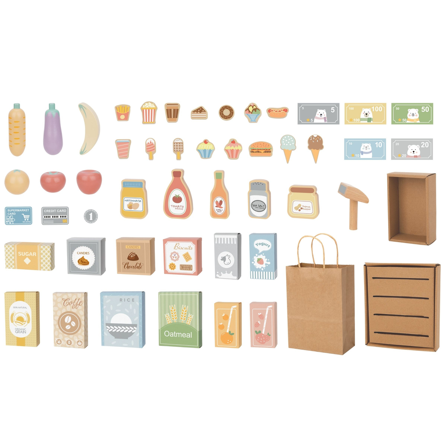 Piață de legume din lemn - tarabă mare XXL, magazin cu casă de marcat