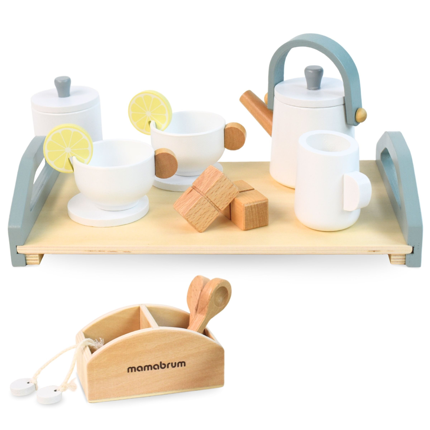 Set mare de ceai din lemn cu tavă - 17 articole