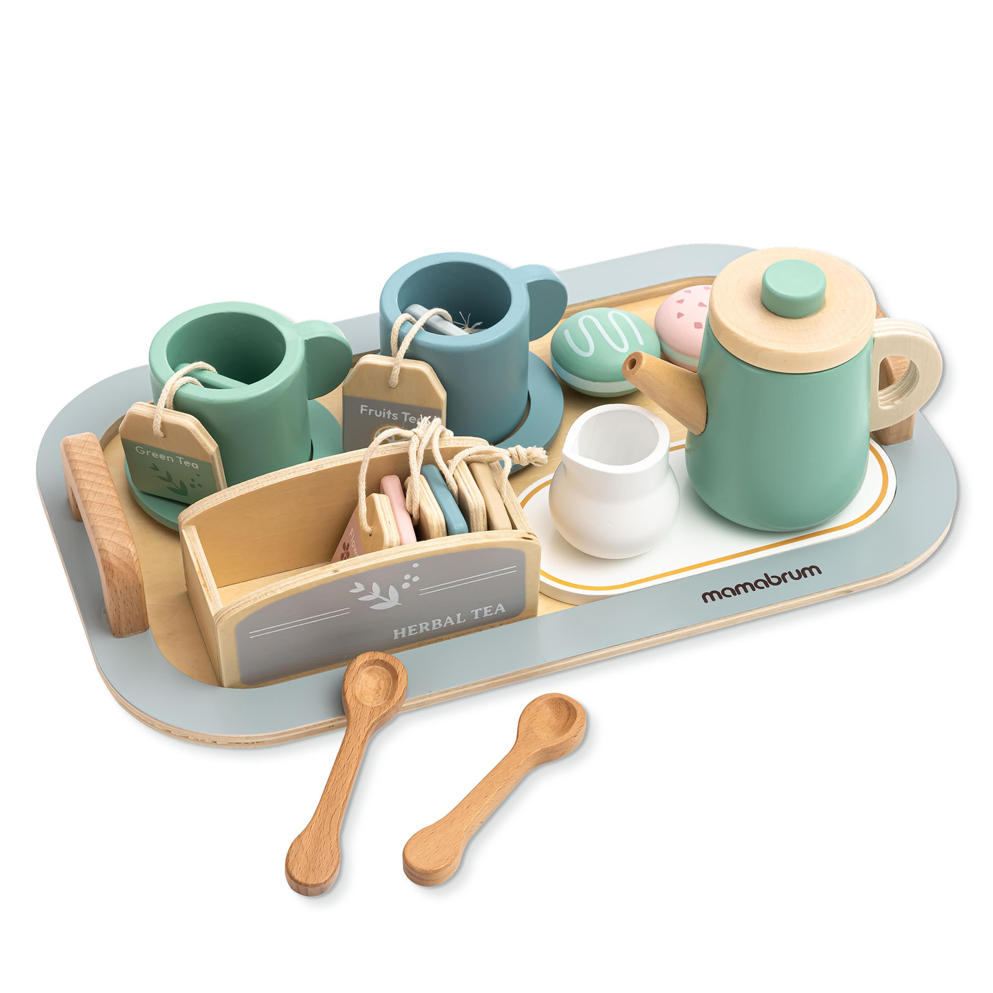 Set mare de ceai din lemn cu tavă - 18 articole