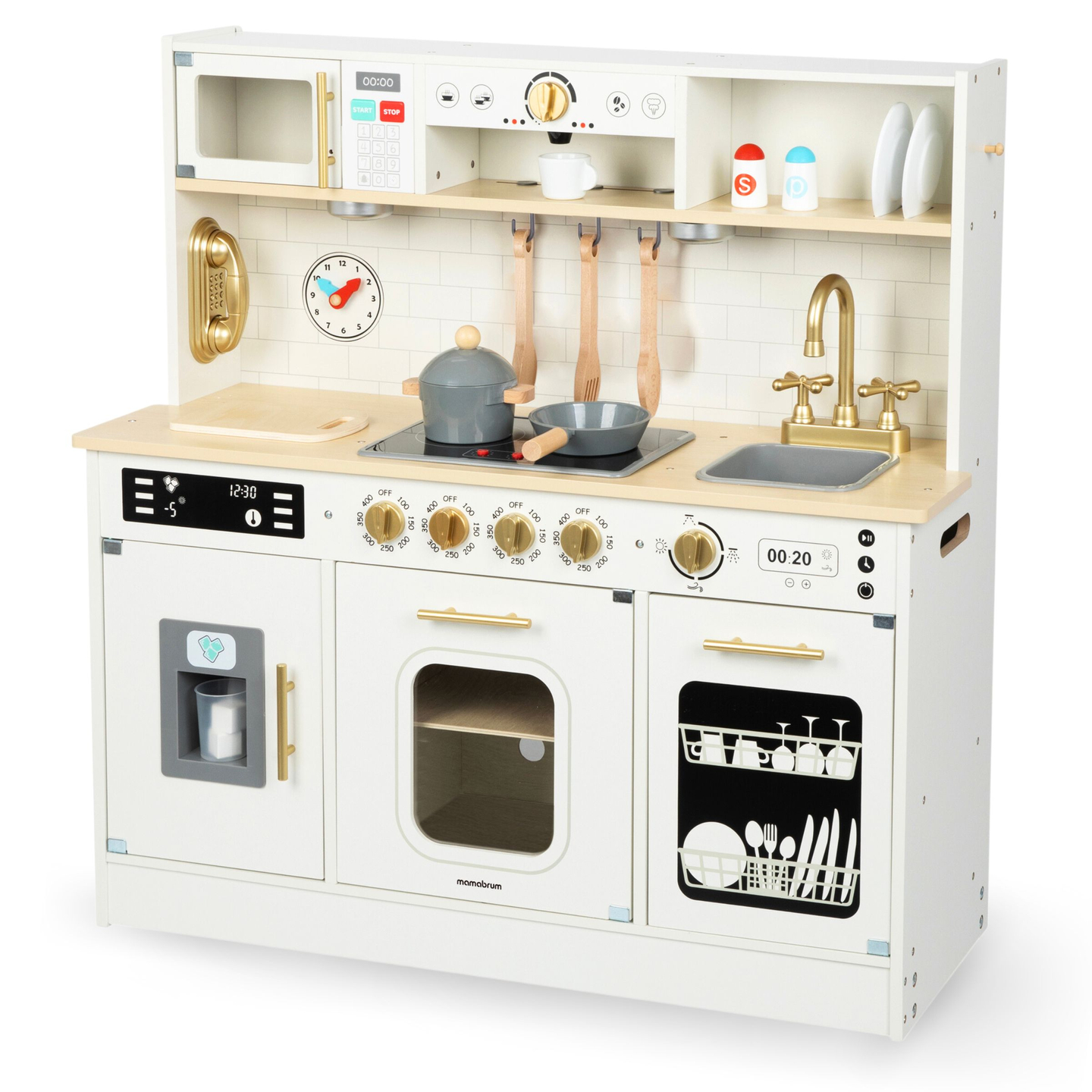 Bucătărie interactivă din lemn XXL cu accesorii și iluminare LED - pe două niveluri