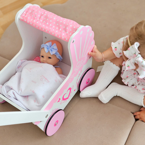 Cărucior de păpuși din lemn