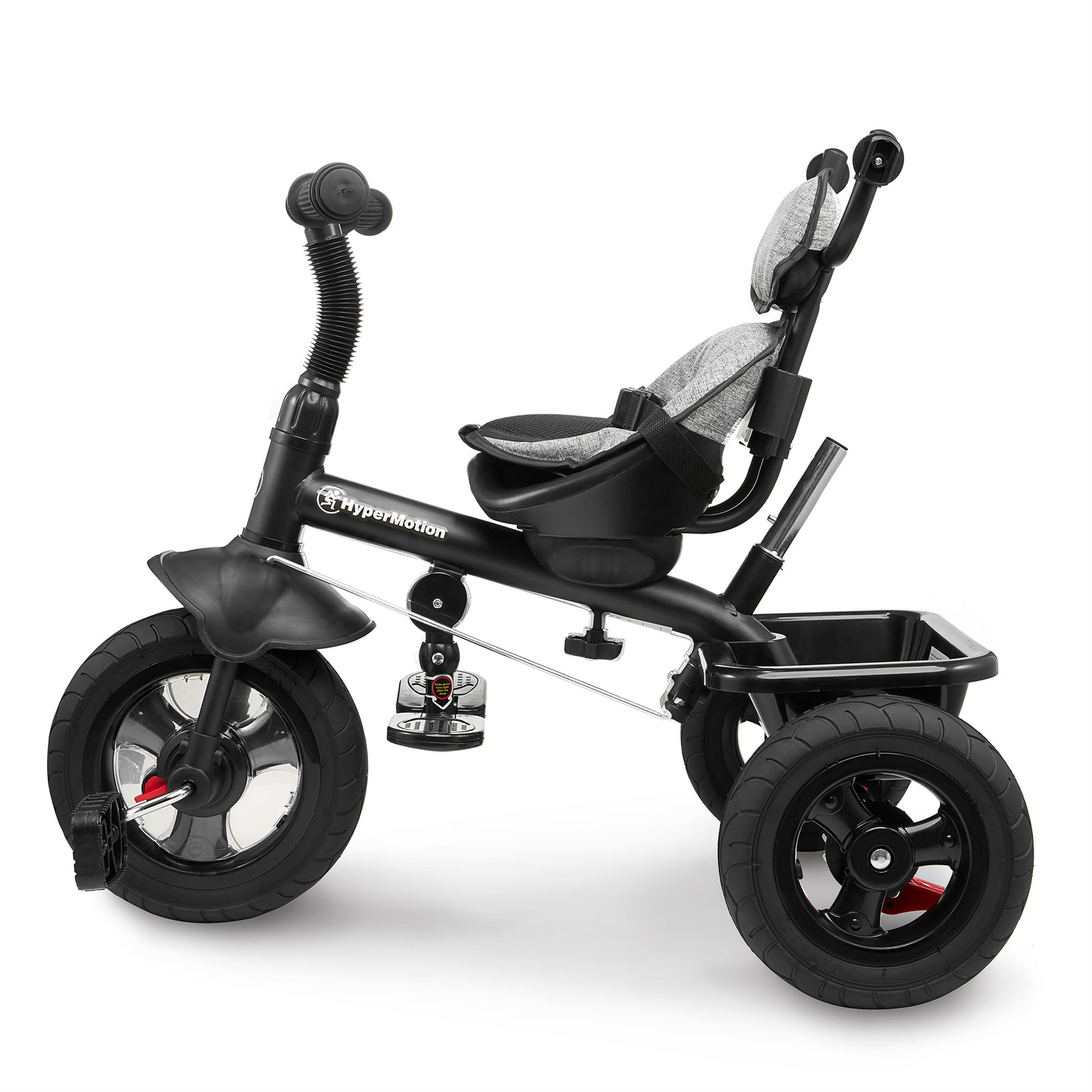 Tricicletă pentru copii 1-4 ani - TOBI FREY - culoare gri - roți pivotante - roți cu pompă + împingător