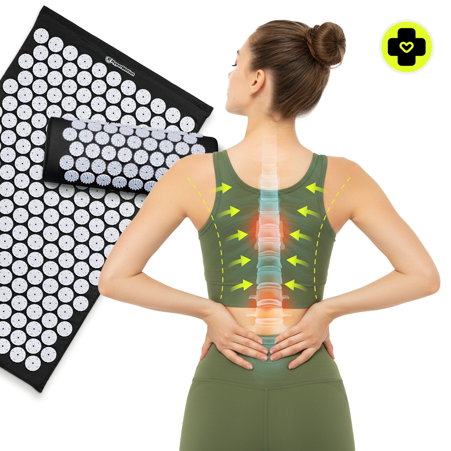 Saltea de presopunctură cu pernă și husă - 72 cm HyperMotion alb-negru