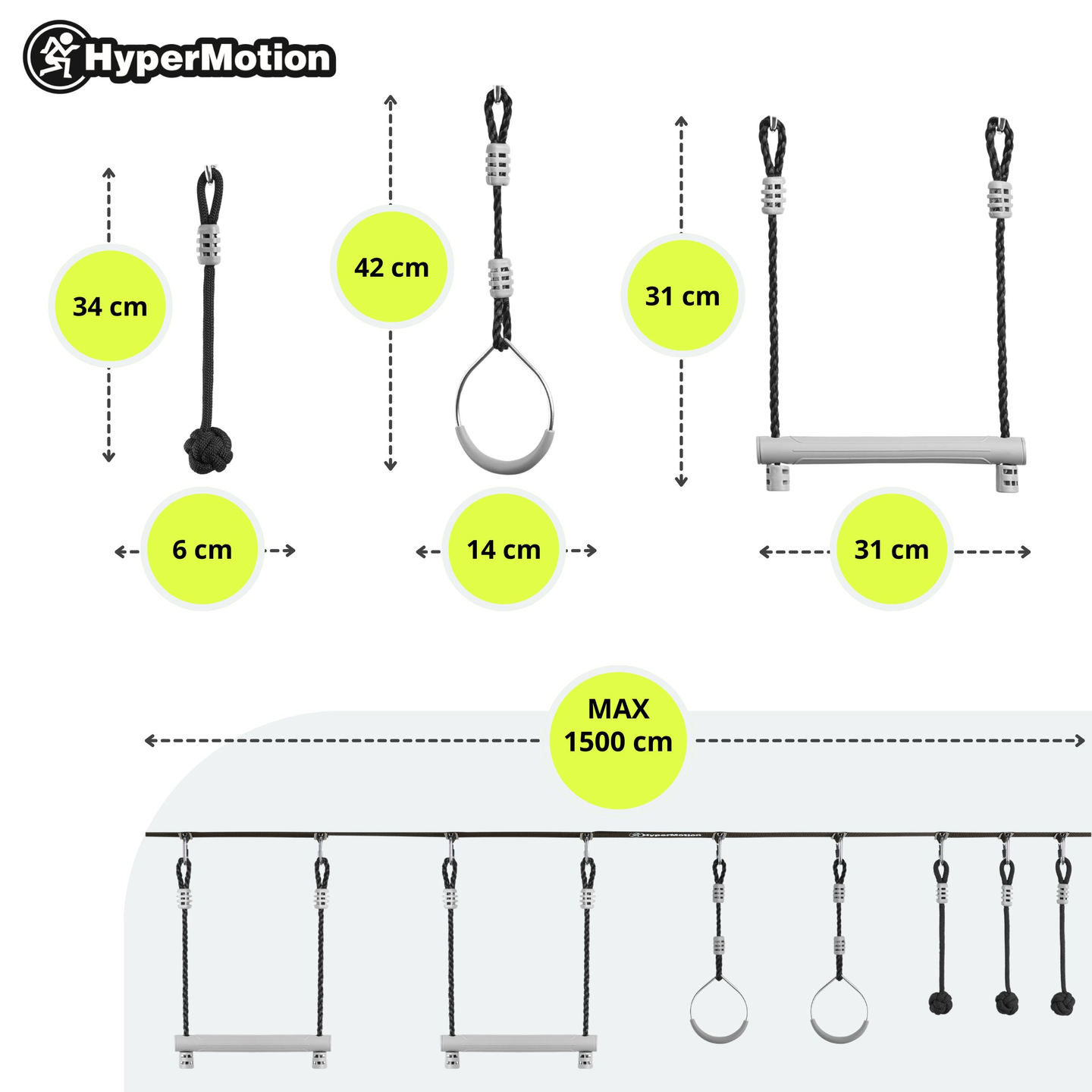 Cursă cu obstacole Ninja pentru copii - HyperMotion slackline set - 7 obstacole