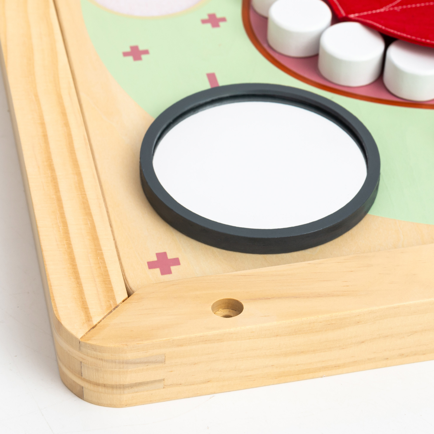 Tablă educațională Montessori din lemn pentru micul dentist - periuță de dinți, pastă de dinți, dinți detașabili, oglindă, mâncare, arome didactice