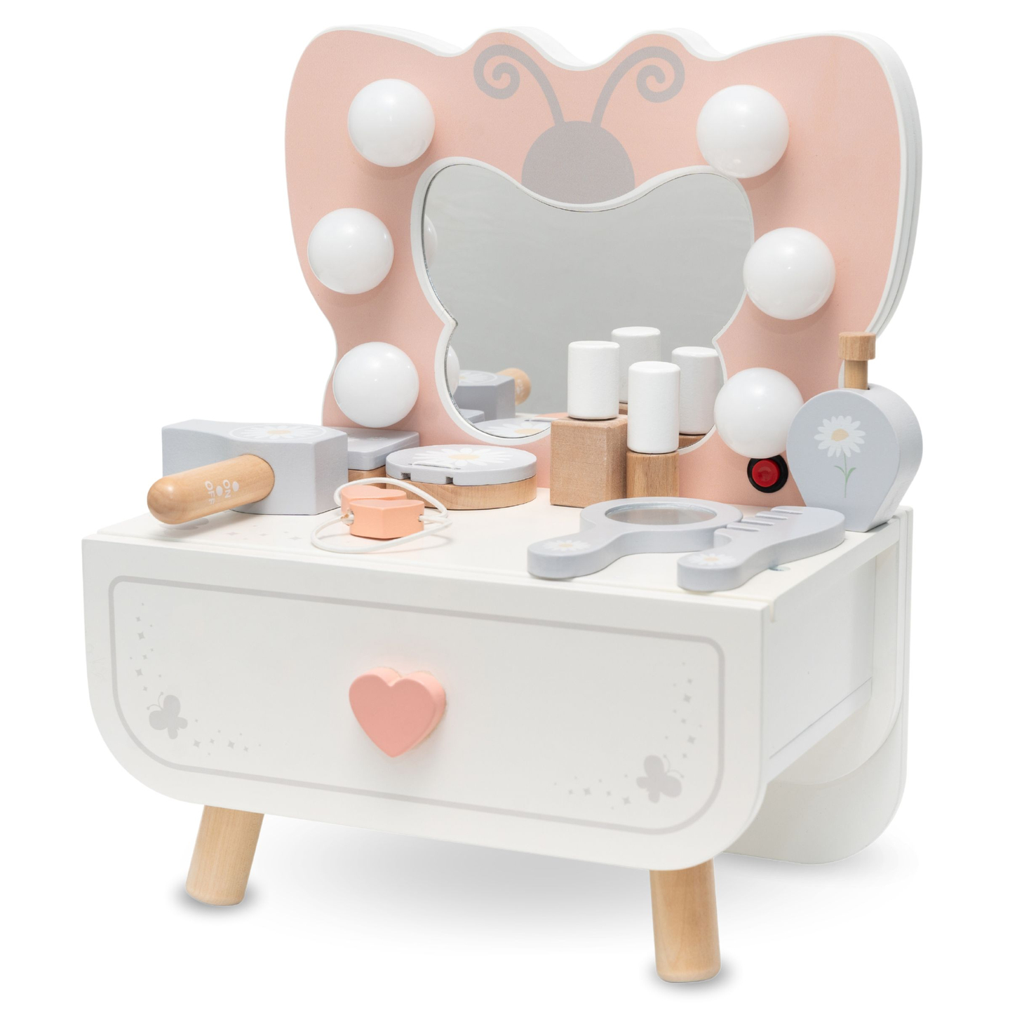 Mini măsuță de toaletă din lemn cu iluminare LED - Butterfly