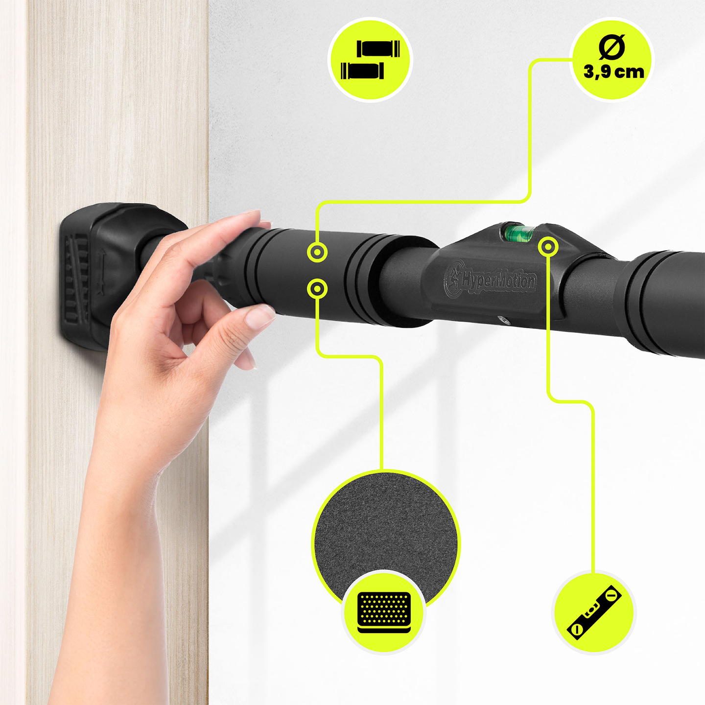 Bară de tracțiuni reglabilă HyperMotion 74-100 cm, 200 kg, Negru