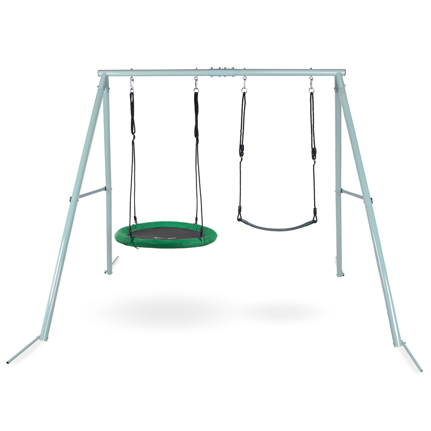 Leagăn dublu de grădină cu cadru și frânghii - scaun și cuib de barză