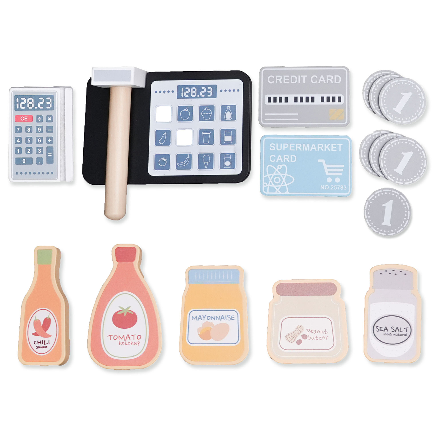 Magazin mare XXXL din lemn pentru copii cu bar fast food - Corner shop + Mașină de cafea + Cuptor + Frigider - 106 ac.