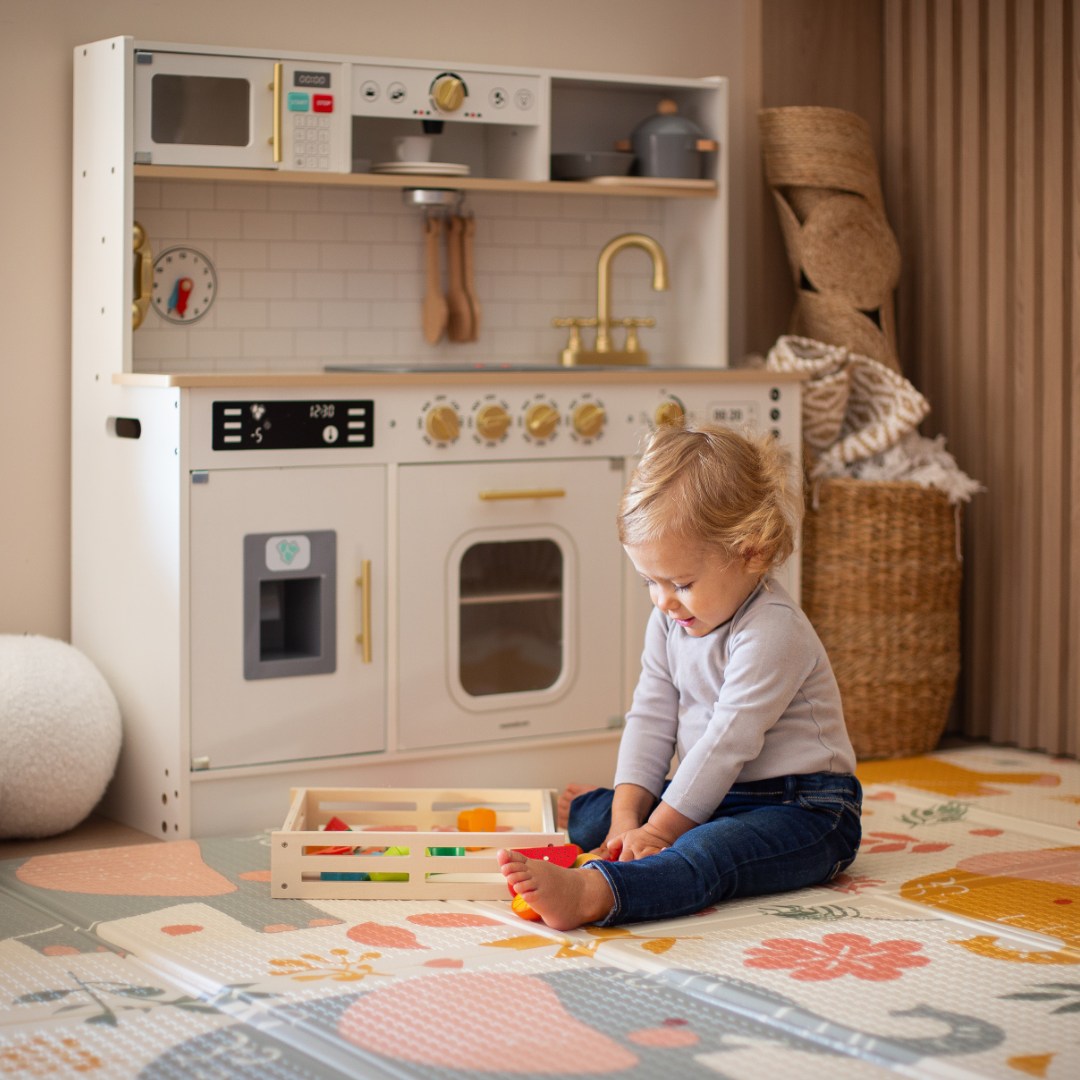 Bucătărie interactivă din lemn XXL cu accesorii și iluminare LED - pe două niveluri