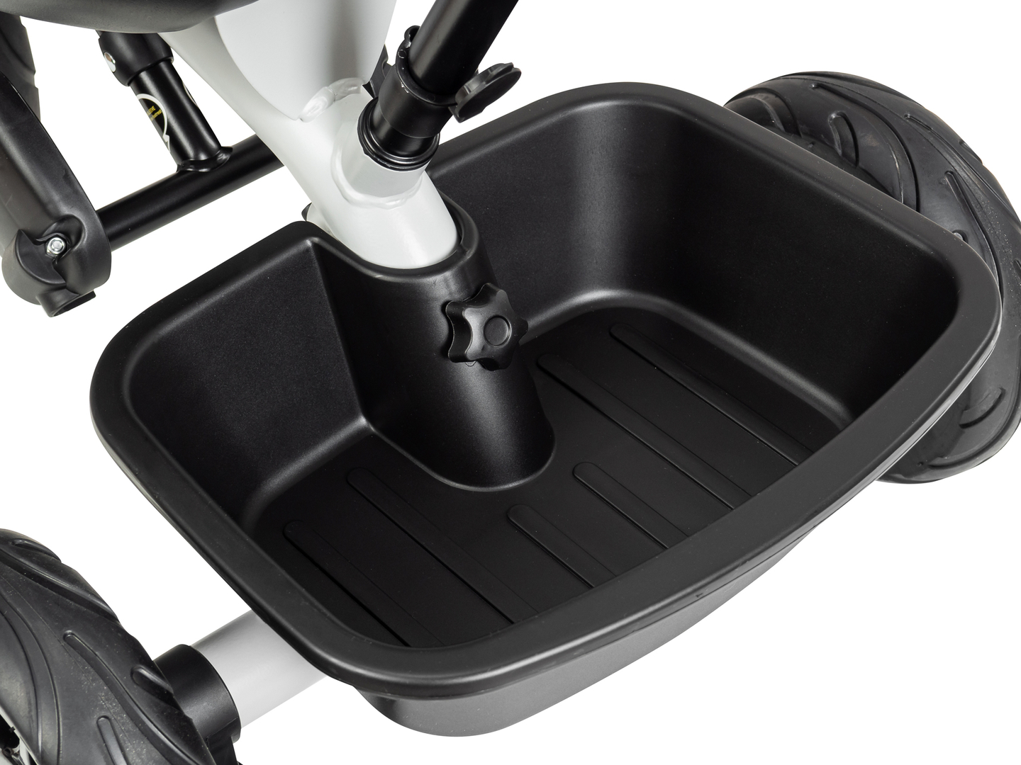 Tricicleta HyperMotion TOBI VECTOR - roți gonflabile veșnice + bară de împingere. Culoare: gri deschis.