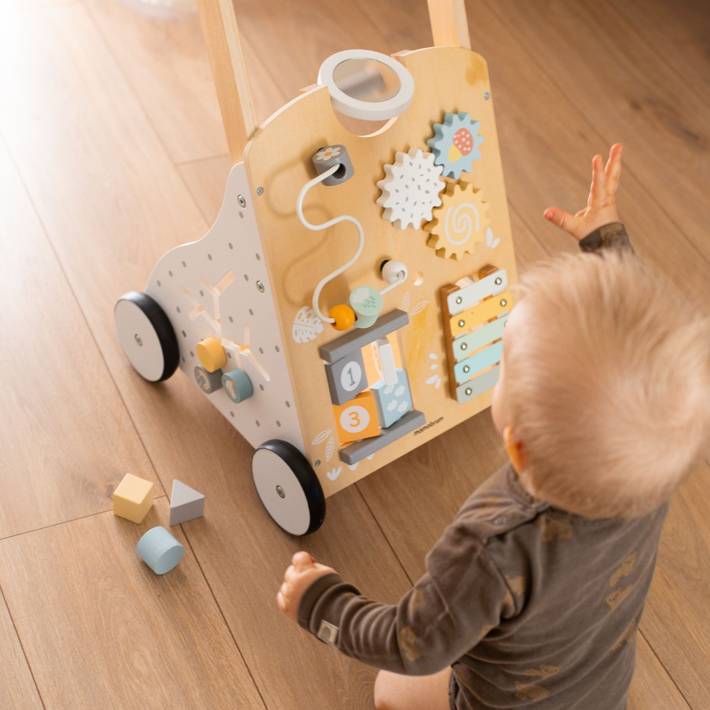 Walker educațional din lemn 8in1 / împingător pentru copii - placă manipulativă