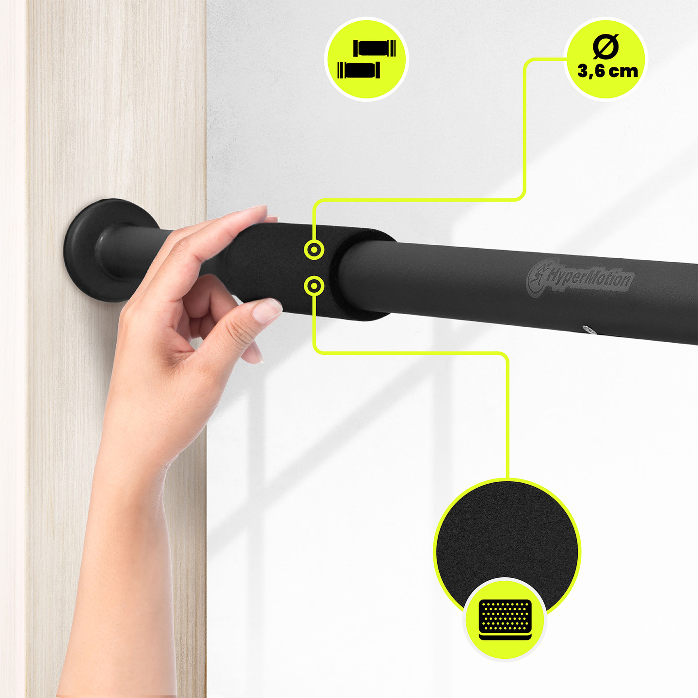 Bară de tracțiuni reglabilă HyperMotion 80-130 cm, 150 kg, Neagră